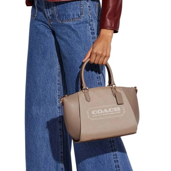 NEW Coach Badge Jacquard Elise Satchel in Chalk Taupe - Picture 13 of 13